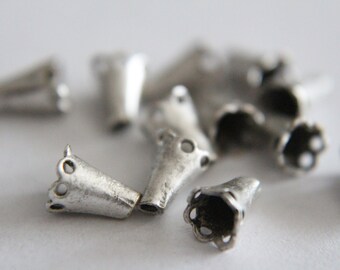 Silver flared cone bead caps . 5mm (12)