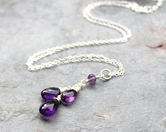Amethyst Necklace Sterling Silver Teardrop Purple Pendant Gemstone Necklace February Birthstone