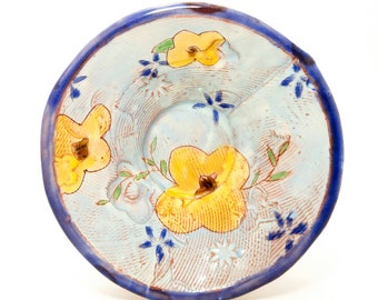 Small Floral Earthenware slab built 6.5" bowl / dish. Hand built, food safe, made by Kaitlyn Brennan/ Brennan pottery. Perfect for desert.