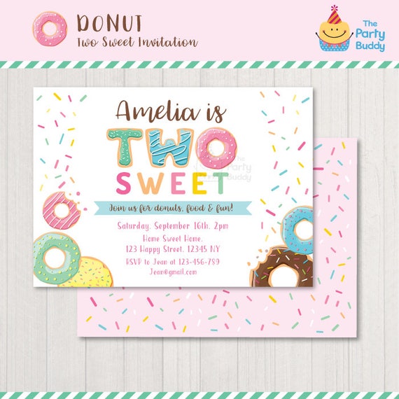 invite letter birthday party Girls 2nd Two Sweet Donut Printable Invitation Birthday