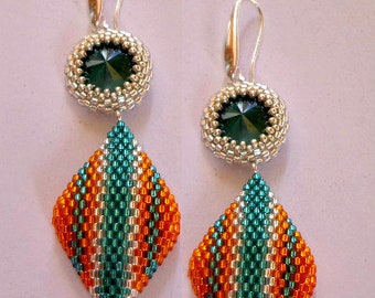 Circular peyote tutorial - Geometries Earrings with Rocailles and Delica Miyuki - Earrings peyote stitch pattern