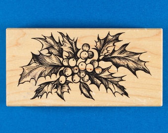 Holly Spray Rubber Stamp by PSX - Christmas Decoration - Personal Stamp Exchange K-1826