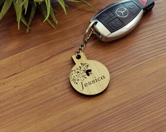 Wood Engraved Key chain, Custom Wood Key chain, Engraved Wood Keychain, Newlywed Gift, Personalized Wood Keychain, --KEY-WOOD-JESSICA
