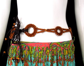 Deadstock ViNTAGE: Hipster Wood Beaded Belt - Black Belt - Tie Belt - Gypsy Belt - Ethnic Belt - Tribal Belt - SKU 19-C1-00009053-OS-604