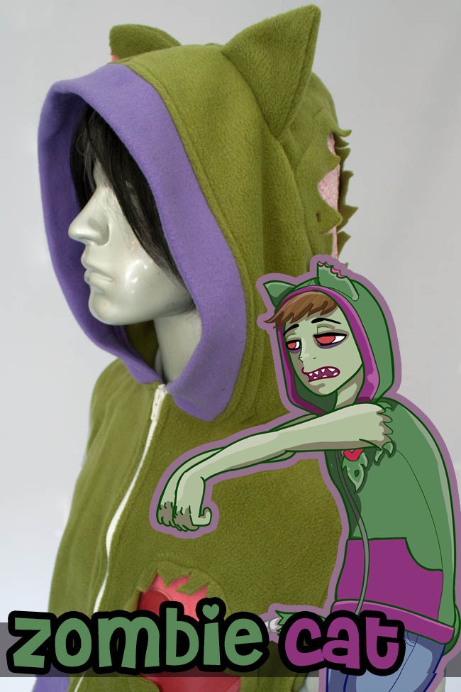 Zombie Cat Hoodie Costume Cosplay Adult Size Handmade