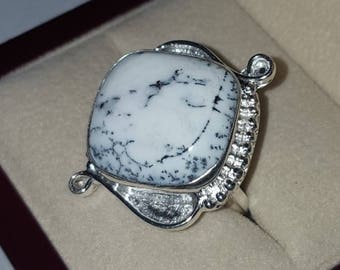 Sterling Dendritic Agate Ring ~ Silver Dendritic Agate Ring Size 8 1/2