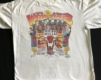 Chicago Bulls 1993 3 Time NBA World Champs Chicago Caricature Comic Series by Salem Michael Jordan and His Team Comic Book Style Size XL