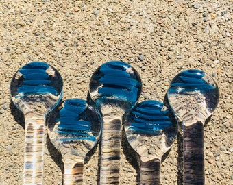 High End Glass Stir Sticks in Blue Teal Swirl by OceanBeachGlass