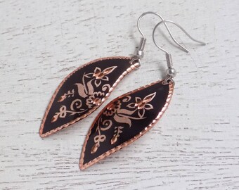 Copper Earrings, Black Copper Earrings, Lightweight Earrings, Black Dangle Earrings, Copper Long Earrings, Black Earrings Gift For Her C2-09