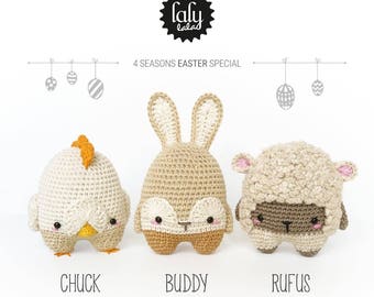 4 seasons: EASTER (Easter Chick, Easter Bunny, Easter Lamb) • lalylala crochet pattern / amigurumi