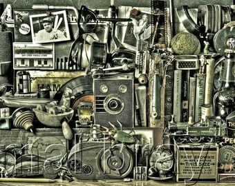 Old Boys Toys, collage, old, vintage, print, poster