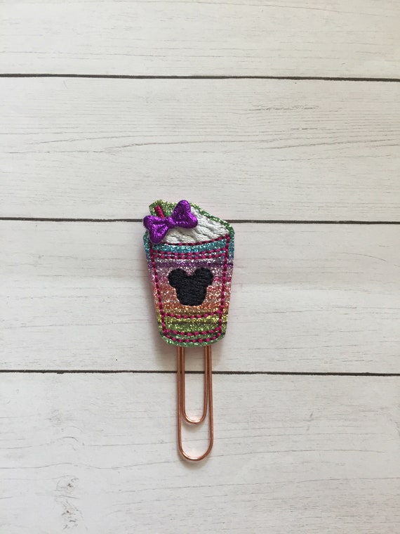 Multi-Colored Mouse Frappucino planner Clip/Planner Clip/Bookmark. Coffee planner clip. Mouse planner clip. Glitter planner clip.