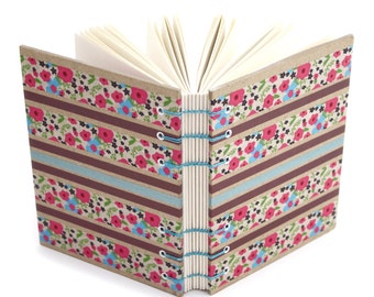 Lay Flat Journal - Flower Stripe Journal - handmade by Ruth Bleakley - 160 Page Unlined Journal