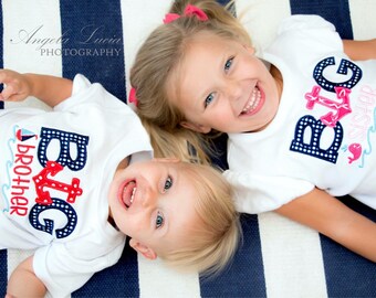 Sibling Shirts- big brother, Big Sister, Little brother, little sister- anchors, nautical theme