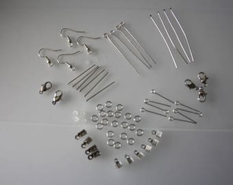 Set of silver tone for jewelry making findings