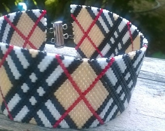 Tartan Plaid peyote cuff Bracelet
