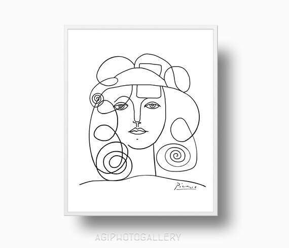 Picasso Line Drawing Face : Picasso print girl face of peace minimalist woman