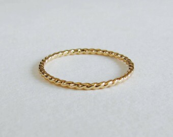 Rope ring, twisted ring, gold filled stacking band.
