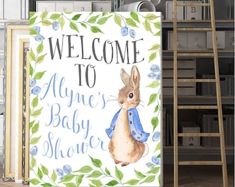 Baby Shower Sign, Custom welcome sign, Personalized, Peter Rabbit Baby Shower, Customized, Baby Shower Poster, Peter Rabbit Sign, Printable