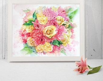 mother's day gift, Custom wedding bouquet painting, Bridal Bouquet Painting, original watercolor painting, Anniversary Gift, Gift for Her