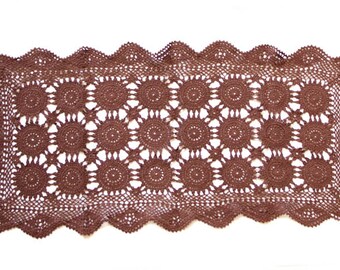 Brown hand dyed rectangular Crochet Vintage Doily centerpiece