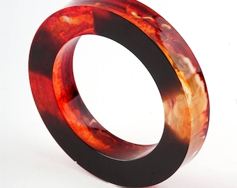 Bangle, resin, black and orange, diamater 2,51 in / 6,4 cm