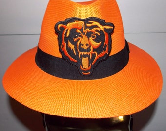 PICK of 2, straw Fedora of quality, size 6 1/2, orange or blue pick one, Bears or Canada, hatband, fabric liner, holds its shape, unisex.
