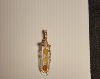Quartz crystal with sea glass wrapped in gold