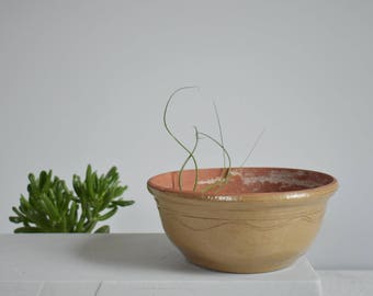 glazed terra cotta planter bowl / vintage handmade plant pot