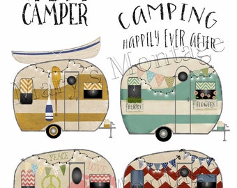 Retro Camper, clipart, PNG, digital collage sheet, 8 x 10 printable
