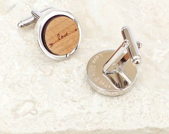 Personalized Wooden Love Arrow Cufflinks - Groom Cufflinks, Personalised Cufflinks, Wood Cufflinks, Wedding, Groom Gifts, Custom Cufflinks