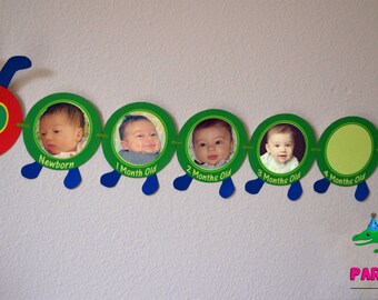 Caterpillar First Year Photo Banner / 12 Month Banner / First Birthday Party Printable - FILE to PRINT