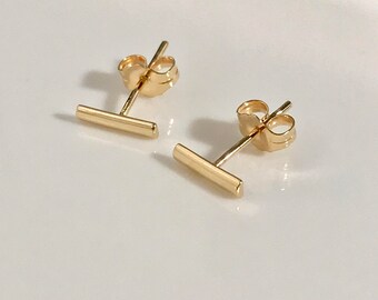 18k/14k bar earrings, 18k yellow gold bar earrings,18k gold bar earrings, 18k/10k bar stud,14k bar stud earrings,18k half round bar earrings