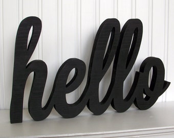 hello Wood Word Sign - Handmade Wood Sign, Painted hello Sign