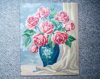 Vintage paint-by-number picture - still life with roses