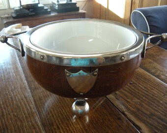 Antique English Tiger Oak Wood Trophy Serving Bowl
