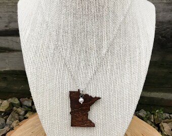 Minnesota, Minnesota State Necklace, Wooden State Necklace, Minnesota Jewelry, Personalized Gift, Going Away Gift