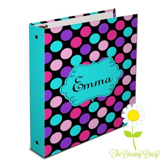 Personalized Binder for Kids Polka Dot 3 Ring Binder for