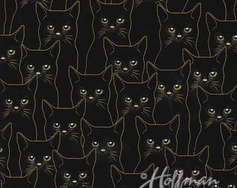 Cats Gold Black Metallic Hoffman Fabric