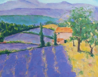Original Oil Painting French Lavender Honeystreasures Wall Art Home Decor Purple Landscape California Plein Air Artist Valley Countryside
