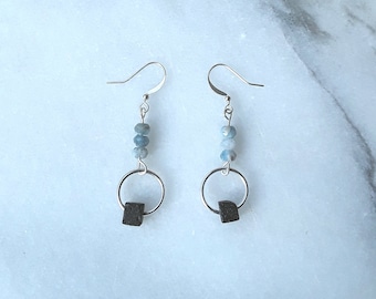 Celestite and Lava Stone Essential Oil Diffuser Earrings in Silver