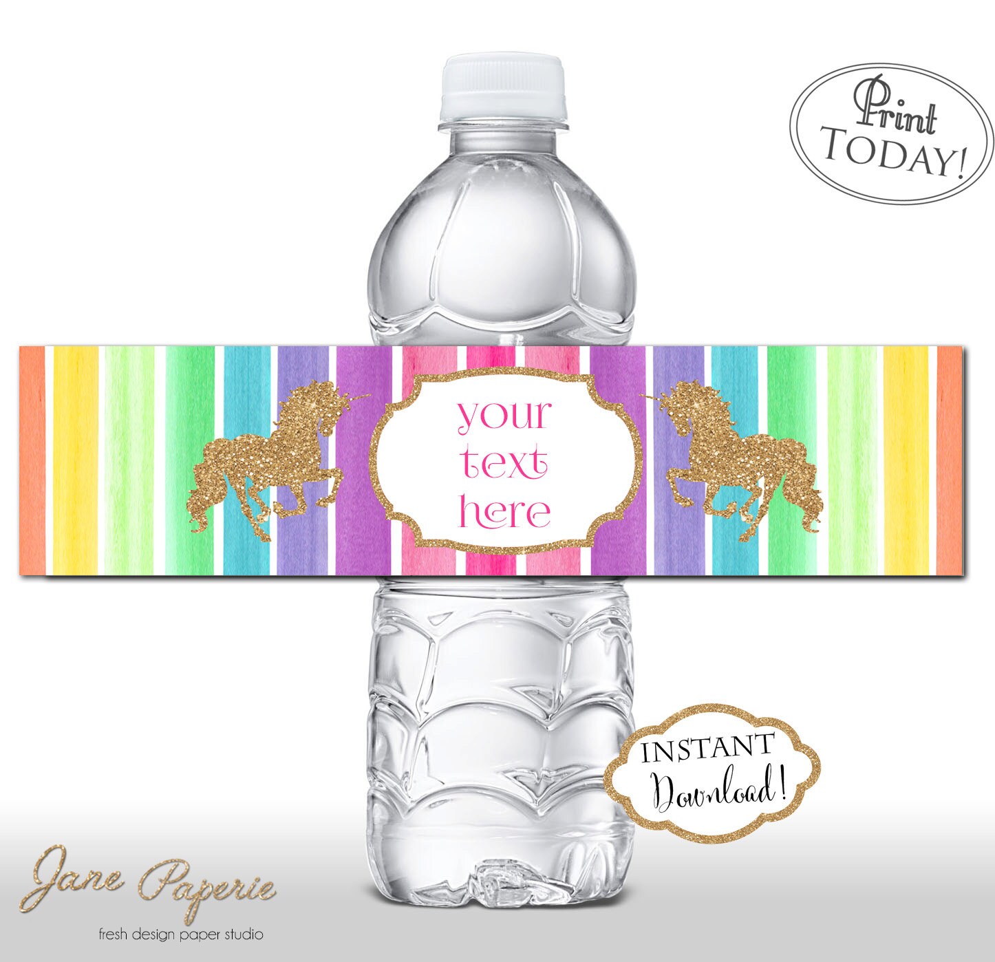 instant download rainbow unicorn water bottle labels