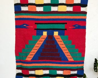 Woven wall hanging Aztec art, fiber wall tapestry