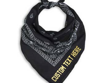 CUSTOM TEXT Any Color Paisley Bandana Neck Scarf- Customize Your Own Scarf- Neck Tie Scarf with Personalize Text- Bandana Scarf- Colorful