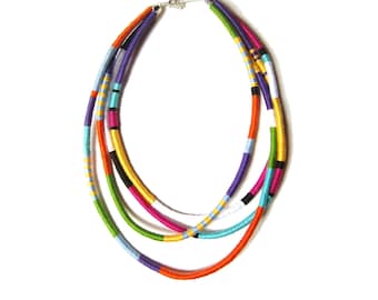 Statement Necklace, Tribal Necklace, Thread Wrapped Necklace, Multistrand African Necklace UK