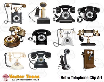 Retro Telephone Clip Art, Digital Clipart, Digital Graphics