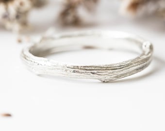 Sterling silver twig band, matching twig band engagement ring, silver twig ring