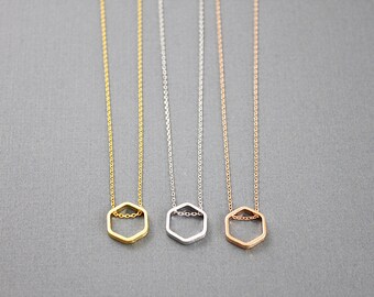 Rose gold Hexagon Necklace Dainty Hexagon Pendant Necklace