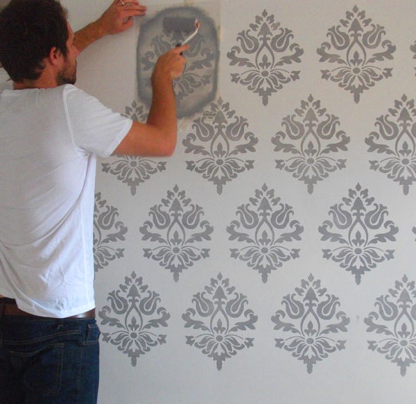 Damascato decorazione stencil muro tessuto stencil damasco Stencil a muro