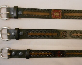 Firefighter Leather Belt, Fireman, USA HandCrafted Brotherhood Design